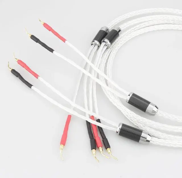 Alt view image 6 of 6 - 8AG Silver Plated 16 Stands HIFI OCC Speaker Cable With 2mm Pin Banana Plug Loudspeaker Cable Length: 2m