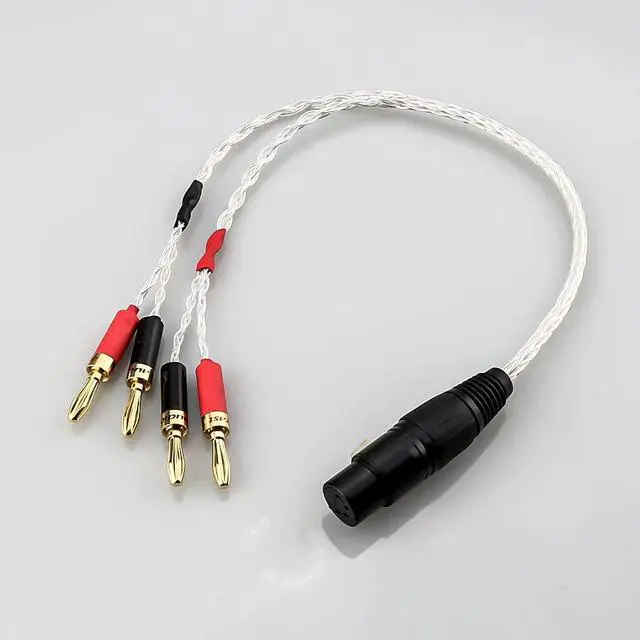 Alt view image 5 of 6 - OCC Silver Plated XLR Female 4pin to Deluxe 4mm Banana Plug Audio Cable Speaker Amplifier Length: 0.5m