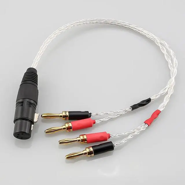 Alt view image 3 of 6 - OCC Silver Plated XLR Female 4pin to Deluxe 4mm Banana Plug Audio Cable Speaker Amplifier Length: 0.5m