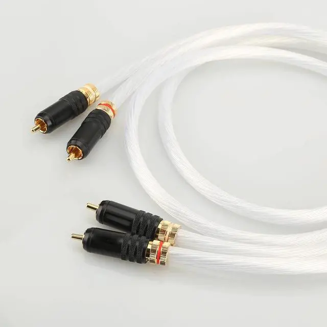 Alt view image 5 of 6 - Single Silver gold Rca plug 2RCA to 2RCA Audiophiles Audio Cable for Home Theater DVD TV Amplifier CD Length: 5m