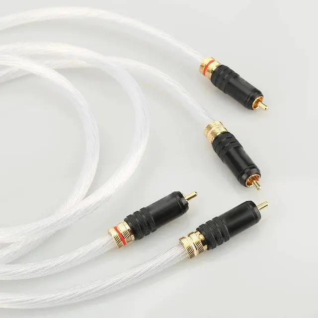 Alt view image 6 of 6 - Single Silver gold Rca plug 2RCA to 2RCA Audiophiles Audio Cable for Home Theater DVD TV Amplifier CD Length: 5m
