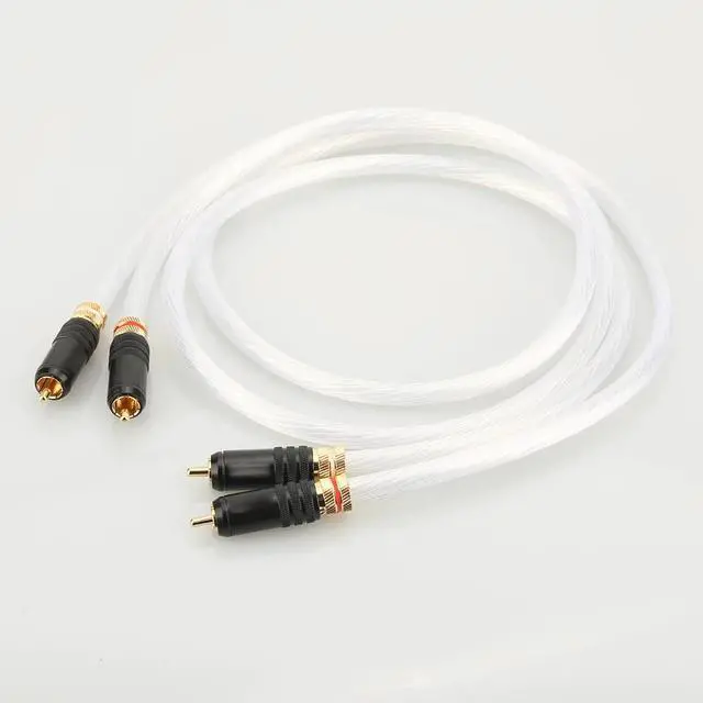 Alt view image 4 of 6 - Single Silver gold Rca plug 2RCA to 2RCA Audiophiles Audio Cable for Home Theater DVD TV Amplifier CD Length: 5m
