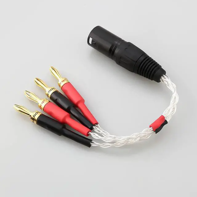 Alt view image 6 of 6 - HiFi OCC Silver Plated XLR Male 4pin to Deluxe 4mm Banana Plug Audio Cable Speaker Amplifier Length:1m