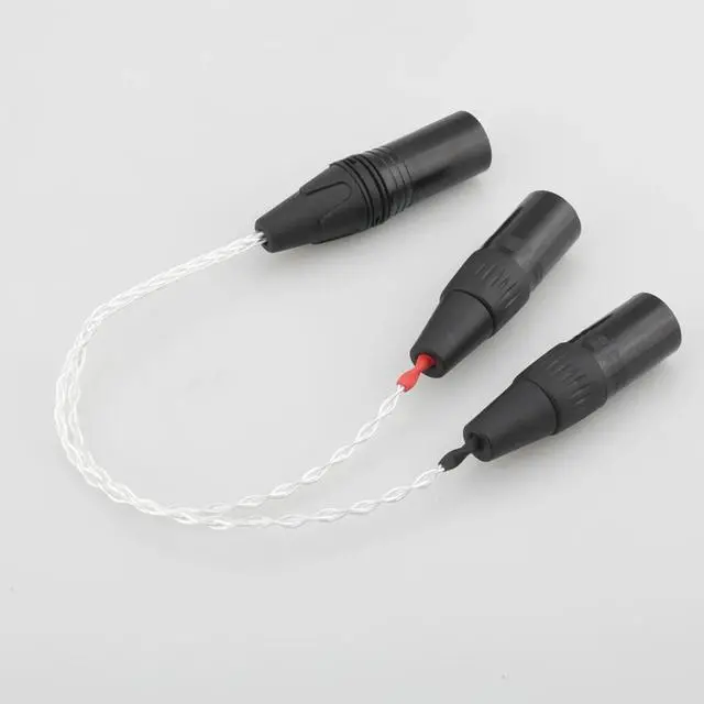 Alt view image 2 of 6 - HIFI cable with 4-pin XLR Male to 2x 3-pin XLR Male Balanced Silver Plated Headphone Audio Adapter Length:2m