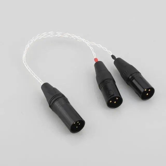 Alt view image 3 of 6 - HIFI cable with 4-pin XLR Male to 2x 3-pin XLR Male Balanced Silver Plated Headphone Audio Adapter Length:2m