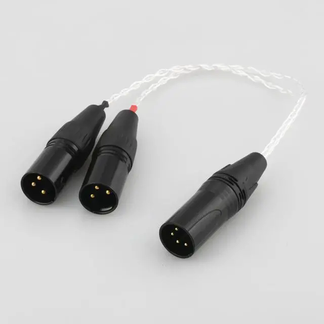 Alt view image 5 of 6 - HIFI cable with 4-pin XLR Male to 2x 3-pin XLR Male Balanced Silver Plated Headphone Audio Adapter Length:2m