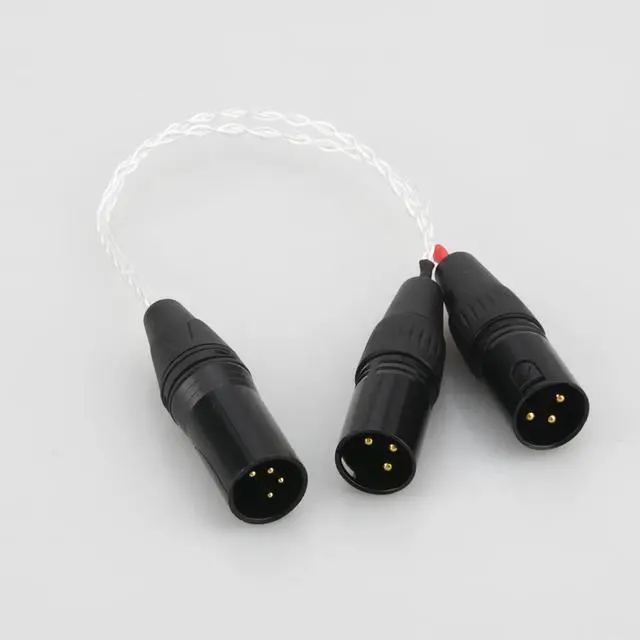 Alt view image 6 of 6 - HIFI cable with 4-pin XLR Male to 2x 3-pin XLR Male Balanced Silver Plated Headphone Audio Adapter Length:2m