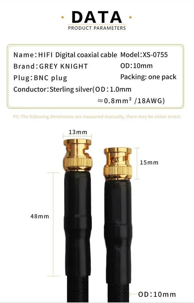 Alt view image 6 of 6 - Pure Silver BNC Digital Coaxial Cable HD Video Cable DI Radio Frequency SMA HiFi Audio Cables Length: (1m)