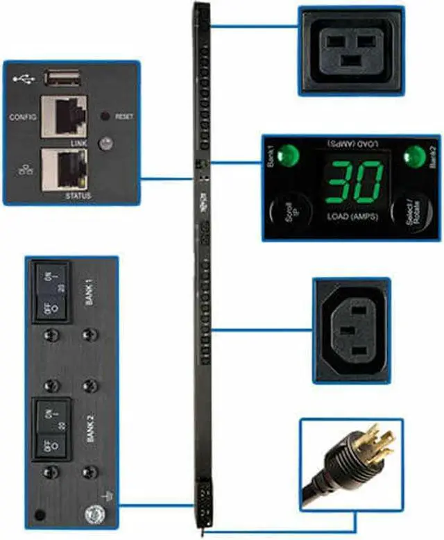 Alt view image 5 of 7 - Tripp Lite PDUMV30NETLX 2.9kW Single-Phase Switched PDU