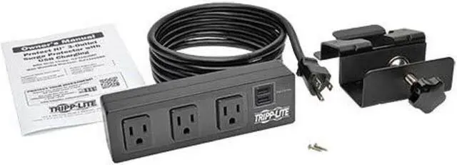 Alt view image 20 of 20 - Tripp Lite Protect It! 3-Outlet Surge Protector with Desk Clamp & 2 USB Ports