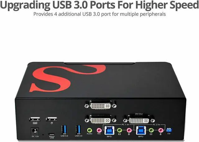 Alt view image 4 of 11 - SIIG 2-Port DVI Dual-Link Smart Console KVM Switch with USB 3.0 and Multimedia Ports