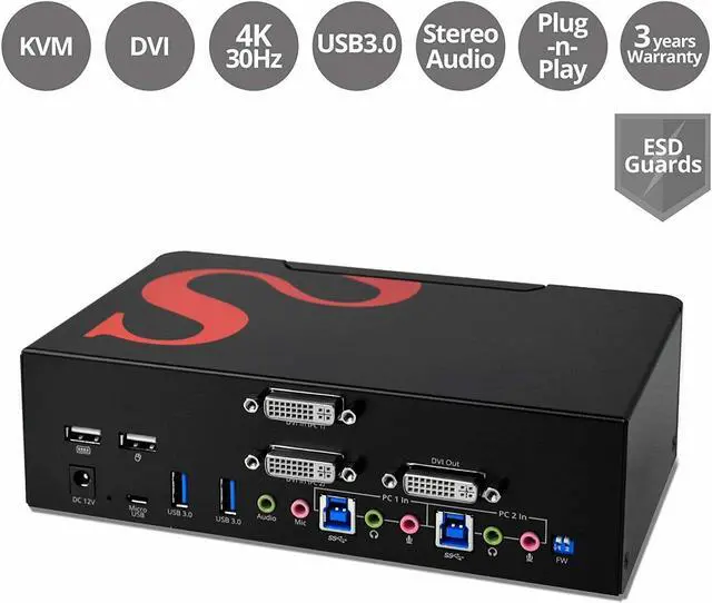 Alt view image 5 of 11 - SIIG 2-Port DVI Dual-Link Smart Console KVM Switch with USB 3.0 and Multimedia Ports