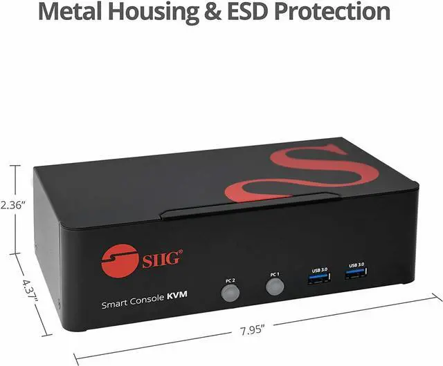 Alt view image 3 of 11 - SIIG 2-Port DVI Dual-Link Smart Console KVM Switch with USB 3.0 and Multimedia Ports