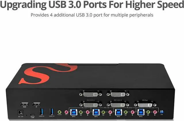 Alt view image 9 of 13 - SIIG 4-Port DVI Dual-Link Smart Console KVM Switch with USB 3.0 and Multimedia Ports