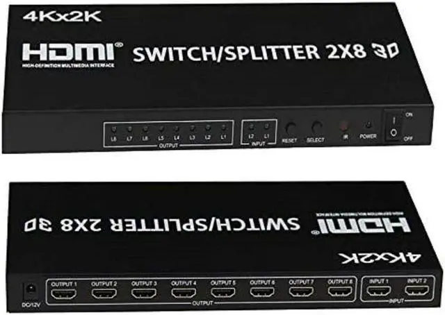 Alt view image 7 of 9 - 4XEM 2x8 Port HDMI Splitter\Switcher Supports 3D 4K/2K