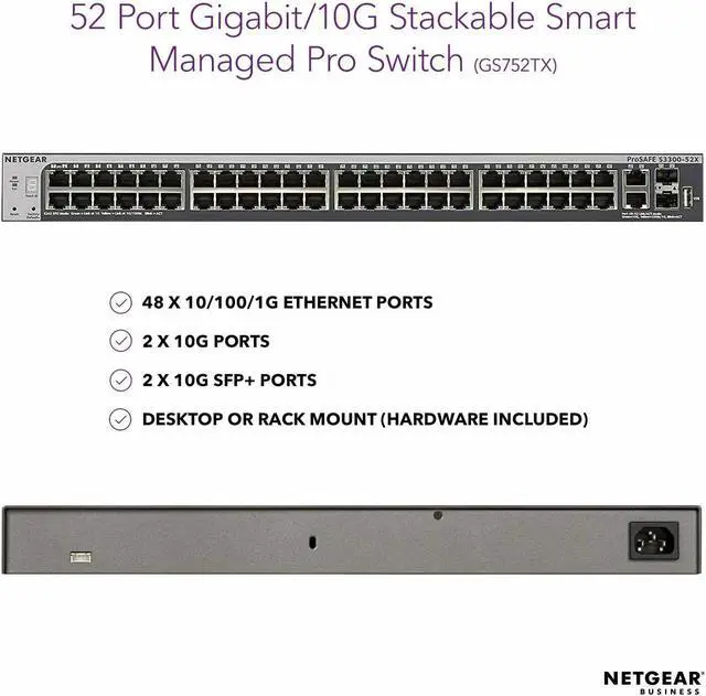 Alt view image 8 of 8 - NETGEAR S3300-52X 52-Port Gigabit Stackable Smart Managed Switch GS752TX-100NES