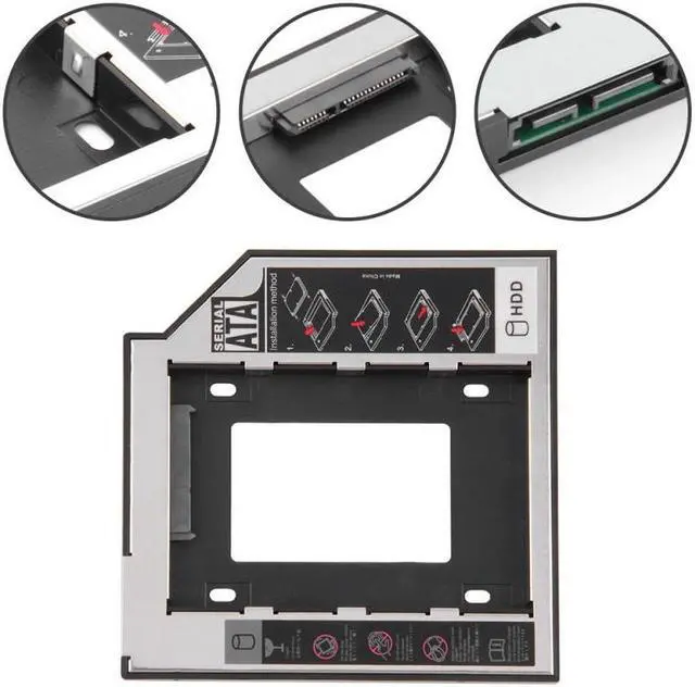 Alt view image 2 of 5 - 1PC Universal Aluminum 2nd HDD Caddy 9.5mm SATA SATAII 3.0 For 2.5 "SSD Hard Disk Box Case Driver DVD CD-ROM Optibay Adapter