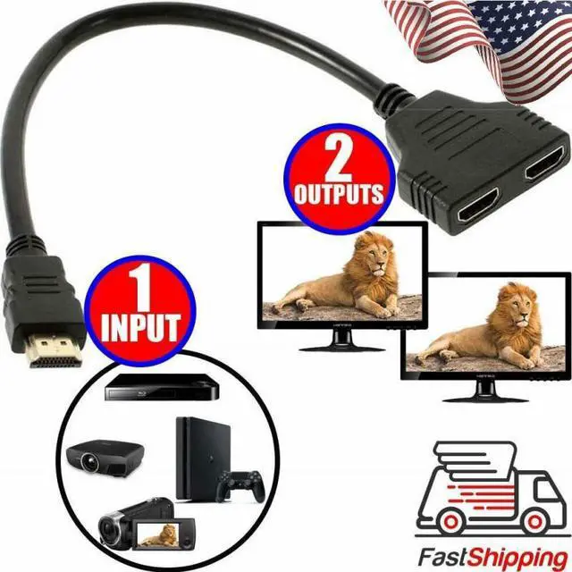Alt view image 4 of 5 - Splitter 1 Input Male to 2 Output Female Port Cable Adapter Converter 1080 Pvideos multimedia devices For PS4 PS3 games