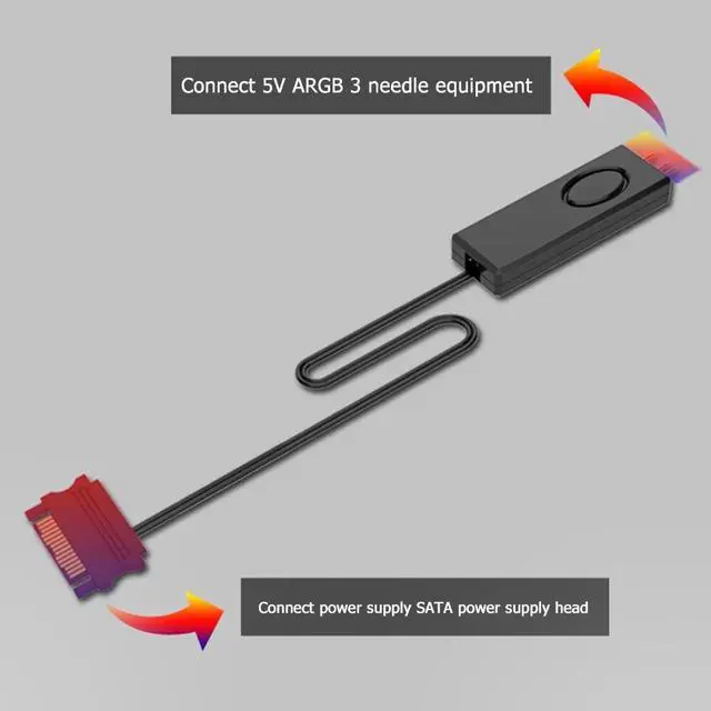 Alt view image 6 of 6 - Desktop Computer Fan ARGB Controller SATA Pin Power Supply Remote Control for 3Pin 5V Case LED Lighting Computer Accessories