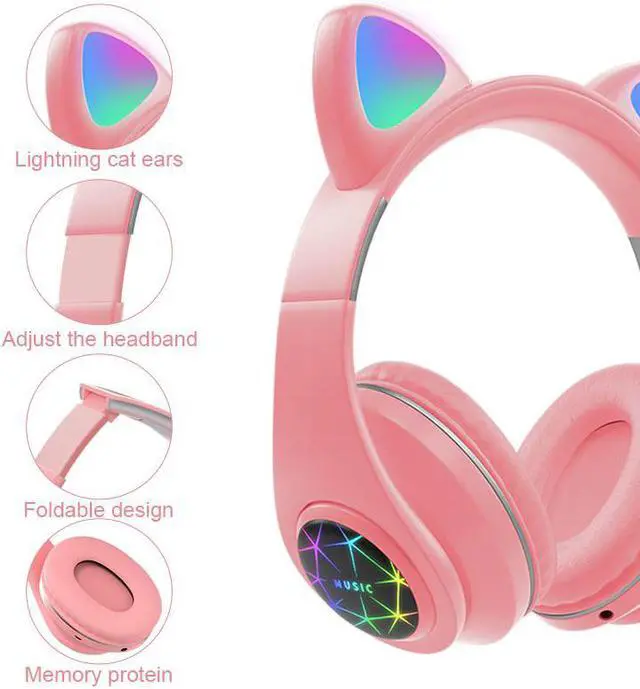 Alt view image 2 of 6 - M2 Cat Ear Headset With LED Flash Light Bluetooth 5.0 Young People Kids Girls Headset Bluetooth Headphones Bluetooth Headset