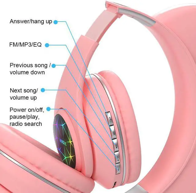 Alt view image 4 of 6 - M2 Cat Ear Headset With LED Flash Light Bluetooth 5.0 Young People Kids Girls Headset Bluetooth Headphones Bluetooth Headset