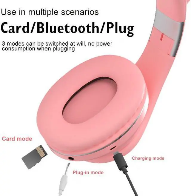 Alt view image 6 of 6 - M2 Cat Ear Headset With LED Flash Light Bluetooth 5.0 Young People Kids Girls Headset Bluetooth Headphones Bluetooth Headset