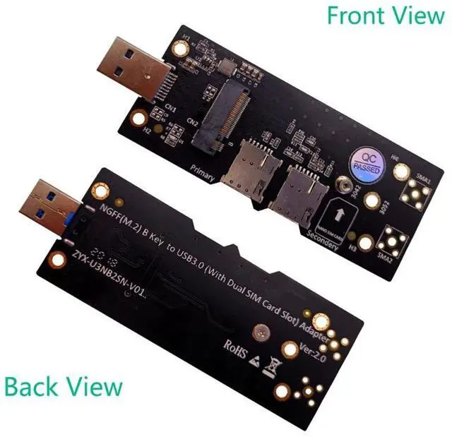 Alt view image 2 of 6 - M.2 Key B to USB 3.0 Adapter Riser Card for Desktop PC with Dual SIM Card Slot Connector for /LTE 2/3/4G 5G Module