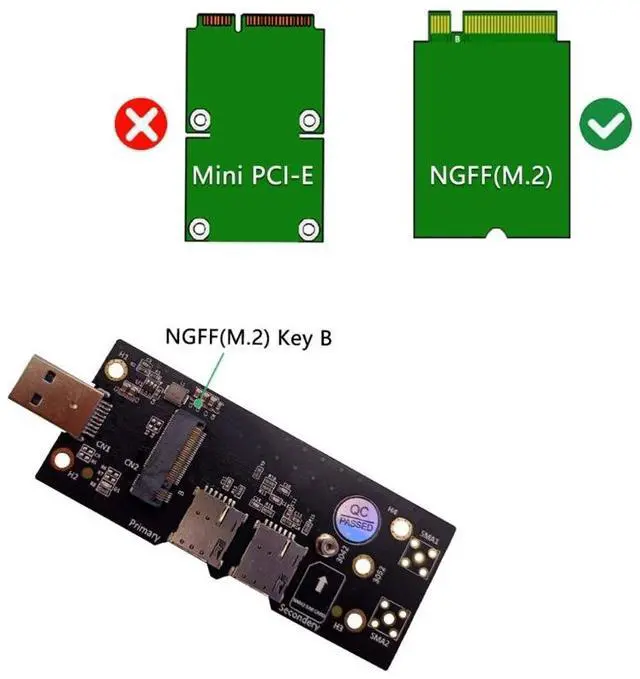 Alt view image 4 of 6 - M.2 Key B to USB 3.0 Adapter Riser Card for Desktop PC with Dual SIM Card Slot Connector for /LTE 2/3/4G 5G Module