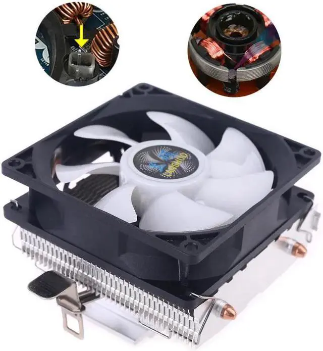 Alt view image 3 of 5 - CPU Cooler LGA/2011/115X/775 3 Pin PC Cooling Radiator 2 Copper Tubes 5 Colors LED Cooling Fan