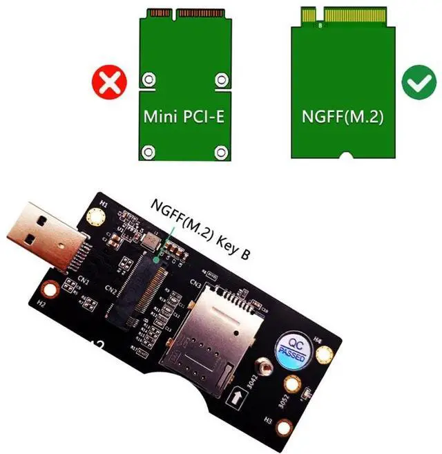 Alt view image 5 of 6 - M.2 Key B to USB 3.0 Adapter Riser Card for Desktop PC with SIM Card Slot Connector Board for /LTE 2/3/4G 5G Module