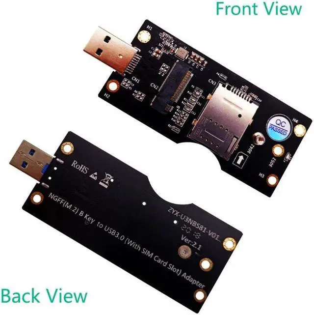 Alt view image 2 of 6 - M.2 Key B to USB 3.0 Adapter Riser Card for Desktop PC with SIM Card Slot Connector Board for /LTE 2/3/4G 5G Module