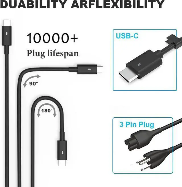 Alt view image 4 of 7 - 65w 45w USB-C Type C Laptop Charger Replacement for Dell Latitude 7275 7370 5420 5285 5290 5520 XPS 13 9250 9360 9365 9370 9380 9350 9550 Chromebook 3100 3400 5190 la65nm170 02YK0F Adapter Power Cord