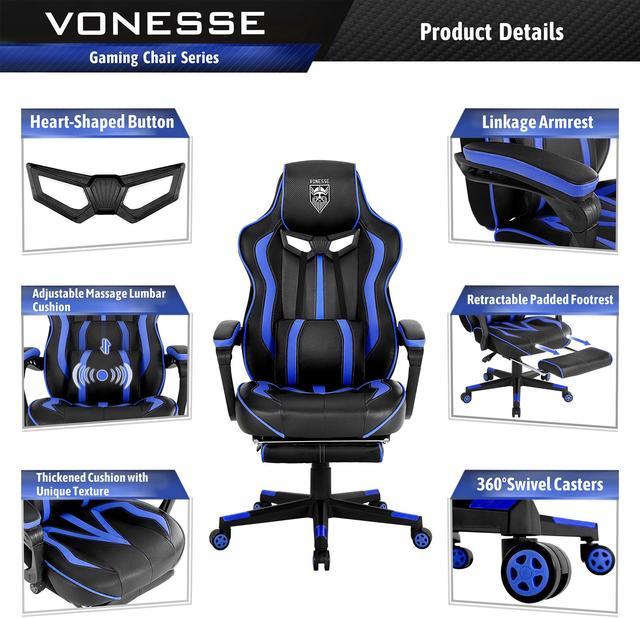  Vonesse Gaming Chair with Footrest, High Back Gamer