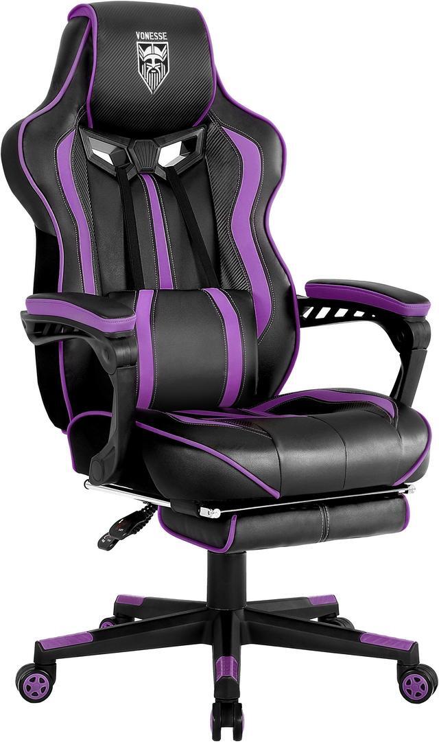 Purple Gaming Chair with Footrest Reclining Computer Gaming Chair High Back Gamer Chair with Massage Ergonomic PC Gaming Chair Racing Style Gaming Desk Chair Big and Tall Gaming Chairs for Adults