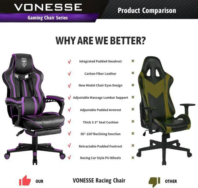 Alt view image 6 of 7 - Purple Gaming Chair with Footrest, Reclining Computer Gaming Chair, High Back Gamer Chair with Massage, Ergonomic PC Gaming Chair, Racing Style Gaming Desk Chair, Big and Tall Gaming Chairs for Adults