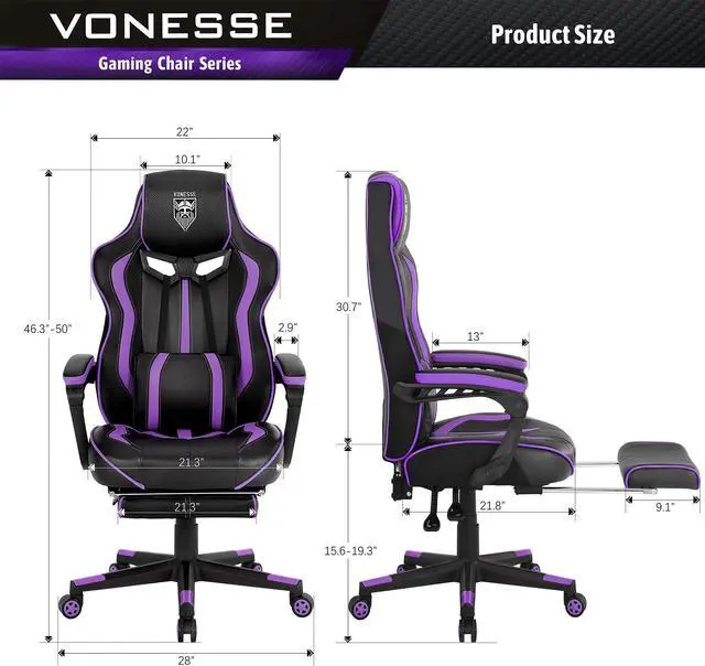 Alt view image 7 of 7 - Purple Gaming Chair with Footrest, Reclining Computer Gaming Chair, High Back Gamer Chair with Massage, Ergonomic PC Gaming Chair, Racing Style Gaming Desk Chair, Big and Tall Gaming Chairs for Adults