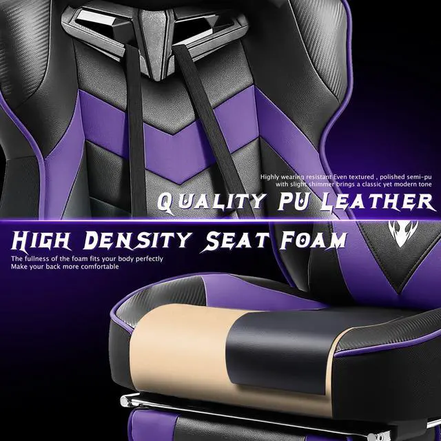 Alt view image 4 of 7 - Zeanus Purple Gaming Chair, Reclining Computer Chair with Footrest, High Back Gamer Chair with Massage, Ergonomic PC Gaming Chair, Racing Style Desk Chair, Big and Tall Gaming Chairs for Adults