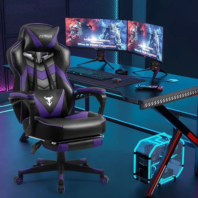 Alt view image 5 of 7 - Zeanus Purple Gaming Chair, Reclining Computer Chair with Footrest, High Back Gamer Chair with Massage, Ergonomic PC Gaming Chair, Racing Style Desk Chair, Big and Tall Gaming Chairs for Adults
