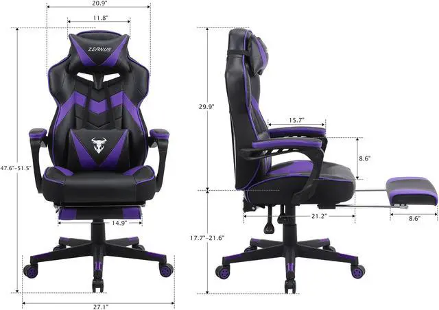 Alt view image 6 of 7 - Zeanus Purple Gaming Chair, Reclining Computer Chair with Footrest, High Back Gamer Chair with Massage, Ergonomic PC Gaming Chair, Racing Style Desk Chair, Big and Tall Gaming Chairs for Adults