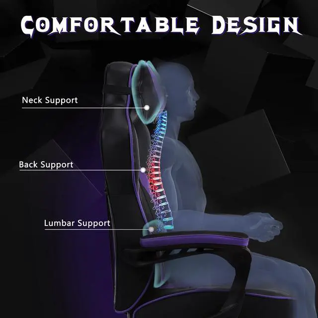 Alt view image 7 of 7 - Zeanus Purple Gaming Chair, Reclining Computer Chair with Footrest, High Back Gamer Chair with Massage, Ergonomic PC Gaming Chair, Racing Style Desk Chair, Big and Tall Gaming Chairs for Adults