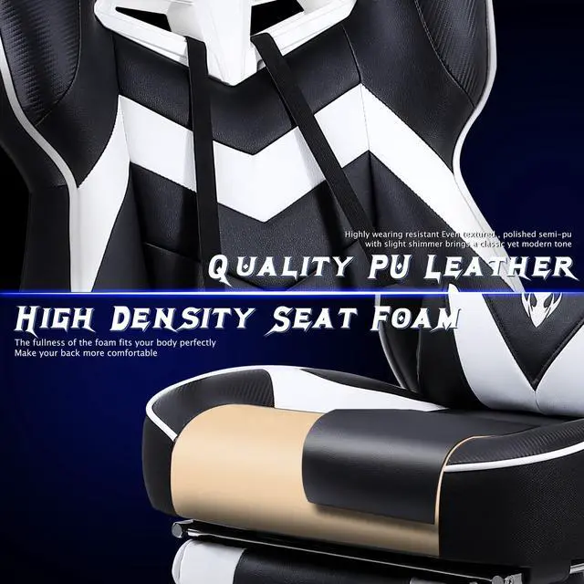 Alt view image 4 of 7 - Zeanus Gaming Chairs for Adults, Ergonomic Gaming Computer Chair, Recliner Computer Chair with Footrest, Office Gamer Chair with Massage, Big and Tall Racing Chair, High Back Gaming Desk Chair (White)