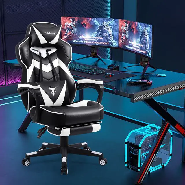 Alt view image 5 of 7 - Zeanus Gaming Chairs for Adults, Ergonomic Gaming Computer Chair, Recliner Computer Chair with Footrest, Office Gamer Chair with Massage, Big and Tall Racing Chair, High Back Gaming Desk Chair (White)