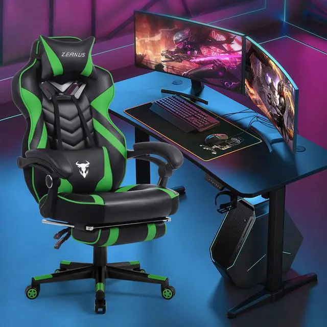 Alt view image 5 of 7 - Zeanus Computer Gaming Chair for Adults, Gaming Chair with Massage, Ergonomic Gaming Chair with Footrest, Big and Tall Gaming Chair, Reclining Desk Gaming Chair, High Back Racing Chair (Green)