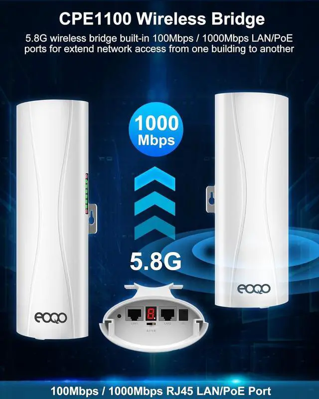 Alt view image 7 of 7 - Point to Point Wireless Bridge Outdoor, 5.8G 1000Mbps Long Range Gigabit Network WiFi Bridges AP CPE Kit with 16dBi High-Gain Antenna for Starlink Satellite Internet Extension 2-Pack