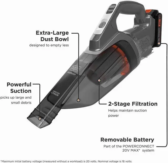 Alt view image 2 of 7 - BLACK+DECKER 20V dustbuster Small Vacuum Cleaner Portable Vacuum Hand Held Cordless for Home and Car, Includes Rechargeable Battery (BCHV001C1)