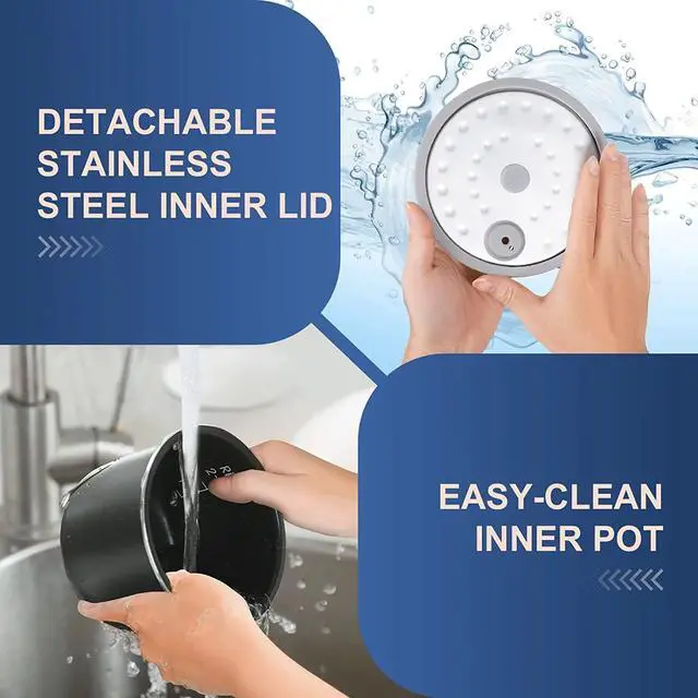 Alt view image 6 of 7 - Bear Mini Rice Cooker 2 Cups Uncooked, 1.2L Portable Non-Stick Small Travel Rice Cooker, BPA Free, One Button to Cook and Keep Warm Function, Blue