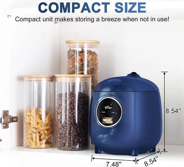Alt view image 7 of 7 - Bear Mini Rice Cooker 2 Cups Uncooked, 1.2L Portable Non-Stick Small Travel Rice Cooker, BPA Free, One Button to Cook and Keep Warm Function, Blue
