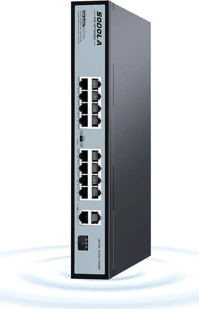 Main image of SODOLA 16 Port Gigabit PoE Switch/16 PoE+ Ports 100Mbps, 2 Gigabit Ethernet Uplink&1 SFP Slot, 200W Built-in Power Supply, 802.3af/at, Extend Function, Plug & Play Unmanaged Network Switch
