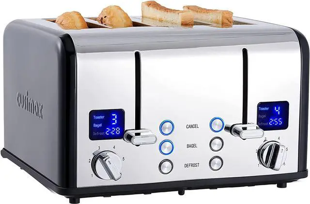 Main image of CUSIMAX 4 Slice Toaster, Stainless Steel, Ultra-Clear LED Display & Extra Wide Slots, with Dual Control Panels of 6 Shade Settings, Cancel/Bagel/Defrost Function, Removable Crumb Trays, Black