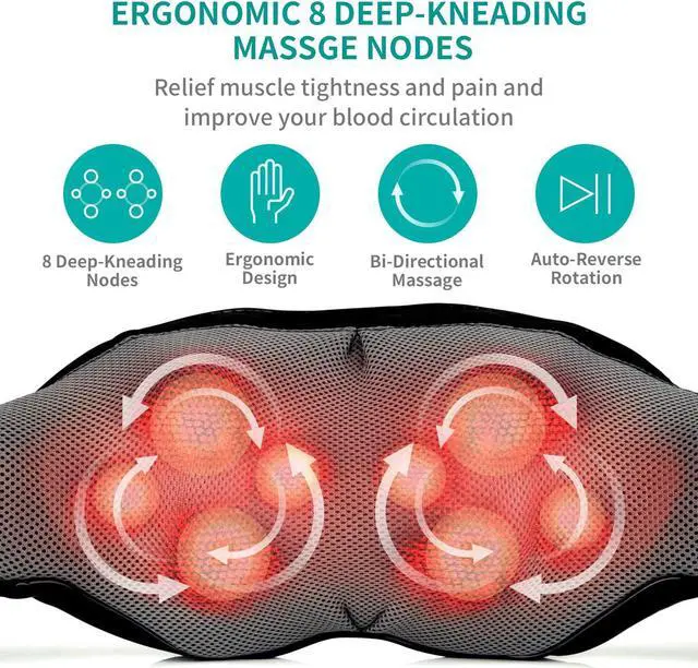 Alt view image 2 of 7 - Shiatsu Neck and Back Massager with Soothing Heat, Electric Deep Tissue 3D Kneading Massage Pillow for Shoulder, Leg, Body Muscle Pain Relief, Home, Office, and Car Use